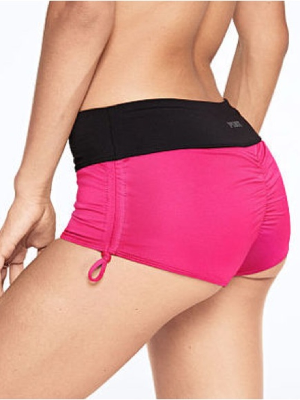 PINK Victoria's Secret Gym to Swim Hot Pink and Black Ruched Bottoms NWT Med